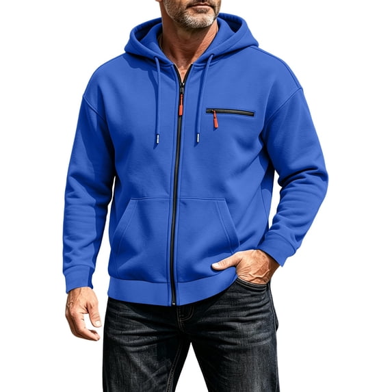 hoksml Men's Zip Up Hoodie Jacket Long Sleeve Solid Hooded Sweatshirt with Zipper Pocket for Daily Casual Fall Comfort