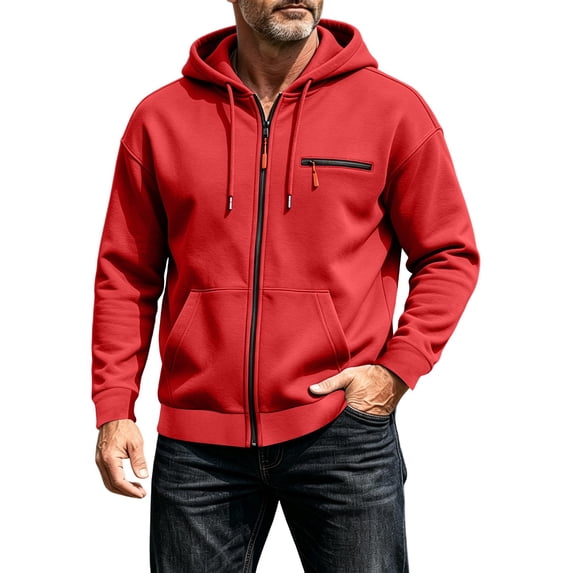 hoksml Men's Zip Up Hoodie Jacket Long Sleeve Solid Hooded Sweatshirt with Zipper Pocket for Daily Casual Fall Comfort