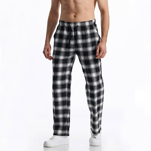 hoksml Men's pants, Athletic Pants Casual Elastic Waist Plaid Fabric Trousers Drawstring Straight Long Pants Home Wear Sweatpants