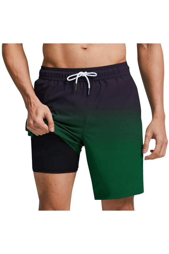 Mens 2 in 1 Swim Trunks Elastic Waist Drawstring Gradient Quick Dry Swimming Shorts 5 Inches with Lined Summer Beach Shorts 2025 Clearance