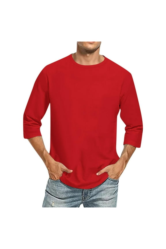 Mens 3/4 Sleeve Crew Neck T Shirts Solid Color Casual Tees for Daily Wear Multiple Colors