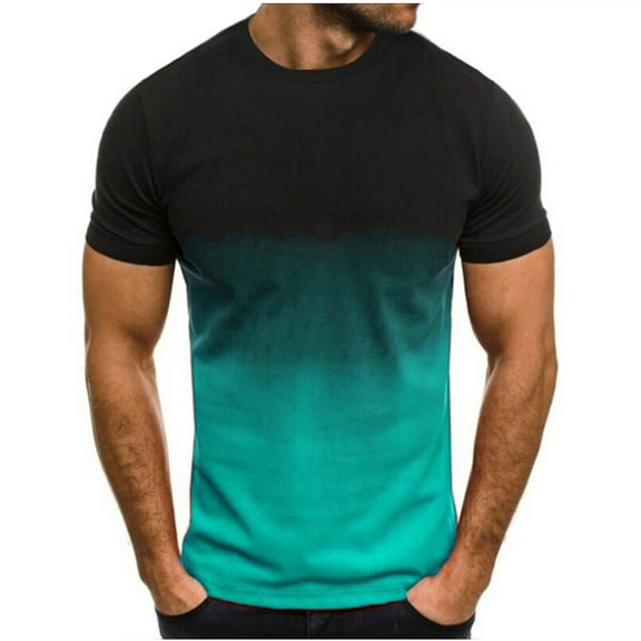 hoksml Mens Athletic Slim T-Shirt Contrast Color Tee Gradient Short-Sleeve Summer Tops Crew Neck Casual Shirts Workout Tshirts Gym Shirts
