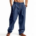 thumbnail image 1 of hoksml Mens Beach Pants Khaki Pants Casual Solid Color Button Elastic Waist Drawstrin Pockets Trousers Lightweight Breathable Loose Sports Pants Travelling Vacation Clothes, 1 of 7