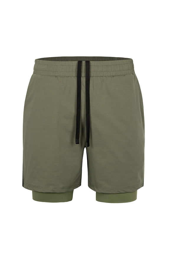Mens Exercise Shorts 2 in 1 Compression Liner Sports Running Shorts Elastic Waist Drawstring Solid Color Fitness Training Jogging Shorts Summer Lightweight Beach Shorts