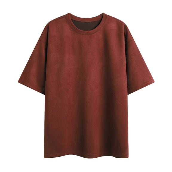 hoksml Mens Heavy Weight Tshirts Solid Color Flannel Crew Neck Top Casual Loose Shoulder Drop Short Sleeves Summer Comfortable Tee Shirt