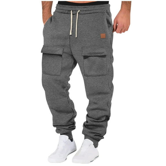 hoksml Mens Joggers Athletic Pants Elastic Bottom Sweatpants Drawstring Elastic Waist Multiple Pockets Workout Cargo Trousers Sports Long Pants Cuffed Pants Legs