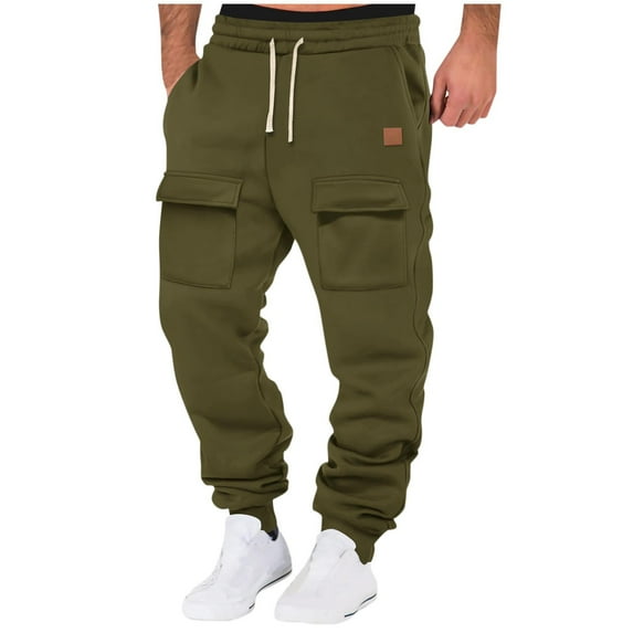 hoksml Mens Joggers Athletic Pants Elastic Bottom Sweatpants Drawstring Elastic Waist Multiple Pockets Workout Cargo Trousers Sports Long Pants Cuffed Pants Legs