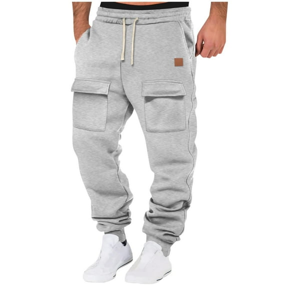 hoksml Mens Joggers Athletic Pants Elastic Bottom Sweatpants Drawstring Elastic Waist Multiple Pockets Workout Cargo Trousers Sports Long Pants Cuffed Pants Legs