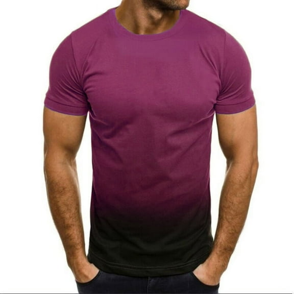 hoksml Mens Plus Size Tops Slim T-Shirt Contrast Color Tee Gradient Short-Sleeve Summer Crew Neck Casual Shirts Heavy Weight Tshirts