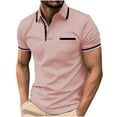 thumbnail image 1 of hoksml Mens Polo Shirts Short Sleeve Leisure Solid Color Collared Golf T-shirt Versatile Pocket Button Lapel Colour Blocking Top Elastic Cuffs 2025 on Clearance, 1 of 9