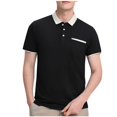 thumbnail image 1 of hoksml Mens Short Sleeve Shirts Casual Golf Polos Shirt Solid-Color Collared Colour Blocking Button Pocket T Shirt Top Turndown Collar Blouse Tee Shirt Summer Clearance, 1 of 5