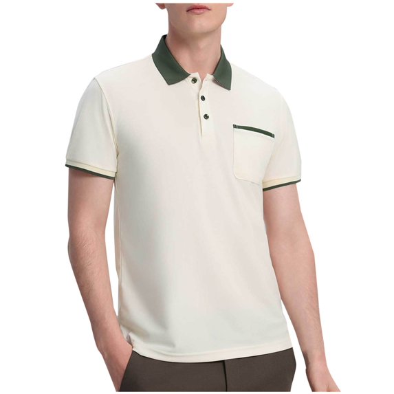 hoksml Mens Short Sleeve Shirts Casual Golf Polos Shirt Solid-Color Collared Colour Blocking Button Pocket T Shirt Top Turndown Collar Blouse Tee Shirt Summer Clearance