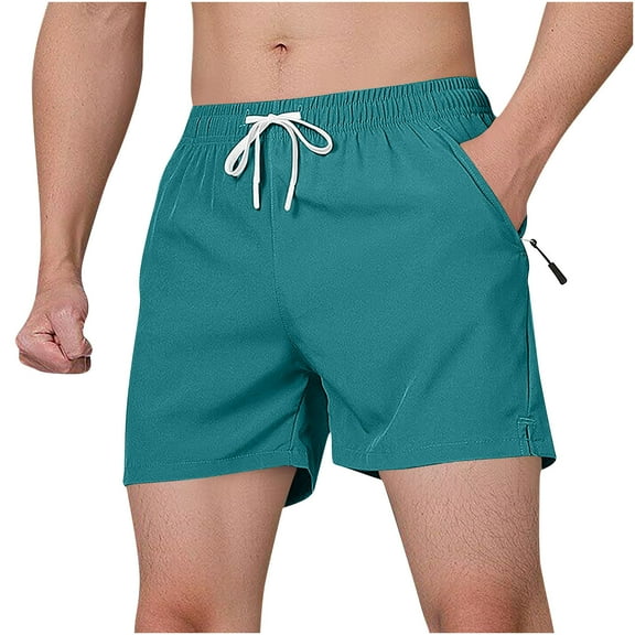 hoksml Mens Shorts Solid Color Sports Fitness Training Breathable Shorts Elastic Waist Tie zip Pockets Cropped Athletic Shorts 2025 on Clearance