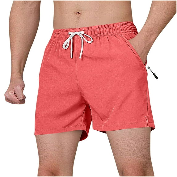 hoksml Mens Shorts Solid Color Sports Fitness Training Breathable Shorts Elastic Waist Tie zip Pockets Cropped Athletic Shorts 2025 on Clearance