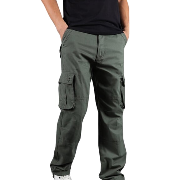 hoksml Mens Sweatpants Plus Size Pure Cotton Multi-pocket Wear-resistant Overalls Trousers Clearance