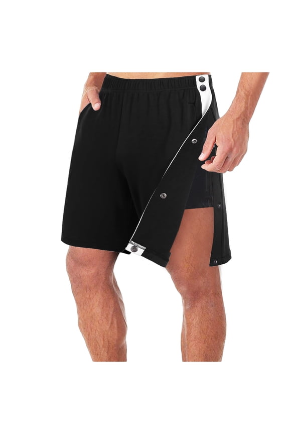 Mens Tear Away Basketball Shorts 2 Side Buttons Snap Off Full Open Down Short Pants Sweatpants Leg Post Pant with Pockets on Clearance