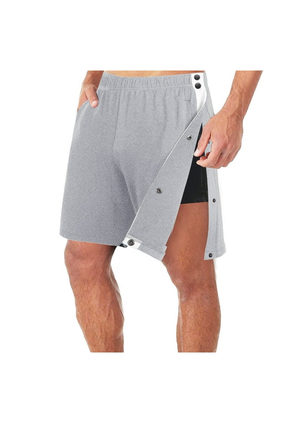 Mens Tear Away Basketball Shorts 2 Side Buttons Snap Off Full Open Down Short Pants Sweatpants Leg Post Pant with Pockets on Clearance