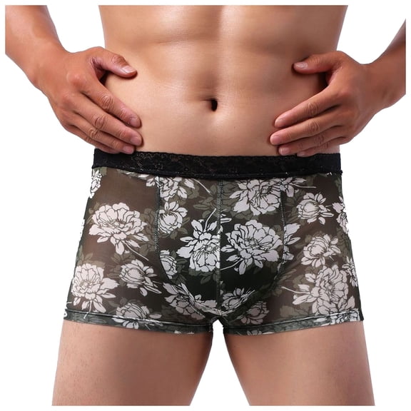 hoksml Mens Underwear Men's Underwear Briefs Printed Transparent Lace Breathable Underwear Clearance