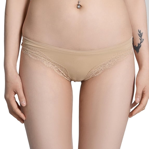 hoksml Naked Feel Quick-Dry Panties for Women - High Elastic Breathable Lace Trim Briefs Skin-Friendly Comfort