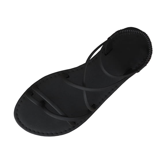 hoksml Open Toe Strappy Flat Sandals for Women, Elastic Back Ankle Wrap Slip On Summer Outdoor Daily