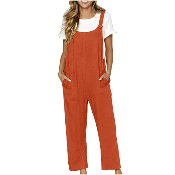 hoksml Overall Jumpsuit for Women Casual Summer Clearance Loose Dungarees Romper, Sleeveless Spaghetti Strap Baggy Playsuit Cotton And Linen Jumpsuits with Pockets