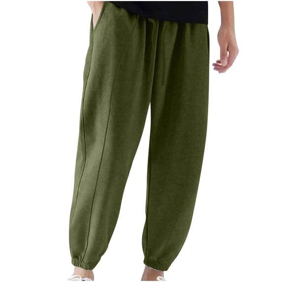 hoksml Pants for Men Solid Color Joggers with Pockets Drawstring Waist Cuffed Ankle Sweatpants for Athleisure