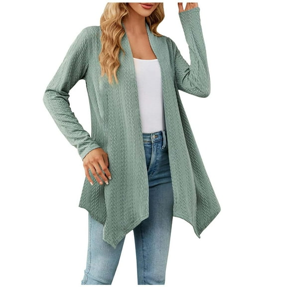 hoksml Plus Size Cardigan For Women Casual Long Sleeve Open Front Fashion Medium Long Outwear Solid Color Loose Jackets Winter Warm Coats
