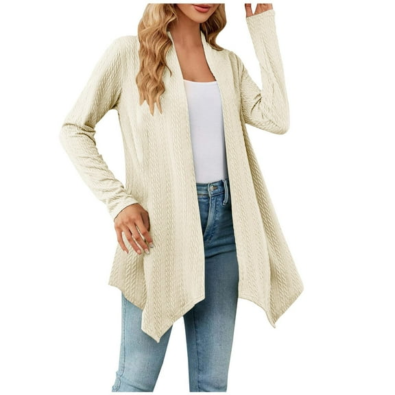 hoksml Plus Size Cardigan For Women Casual Long Sleeve Open Front Fashion Medium Long Outwear Solid Color Loose Jackets Winter Warm Coats