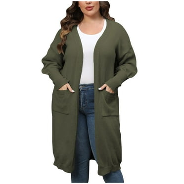 hoksml Plus Size Cardigan For Women Casual Long Sleeve Open Front Fashion Solid Color Loose Jackets With Pockets Winter Warm Coats