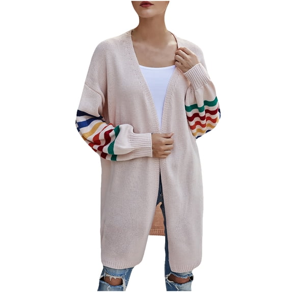 hoksml Plus Size Cardigan For Women Casual Long Sleeve Open Front Fashion Striped Color Loose Jackets Winter Warm Coats