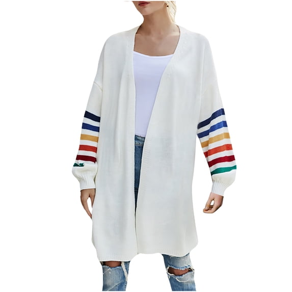 hoksml Plus Size Cardigan For Women Casual Long Sleeve Open Front Fashion Striped Color Loose Jackets Winter Warm Coats