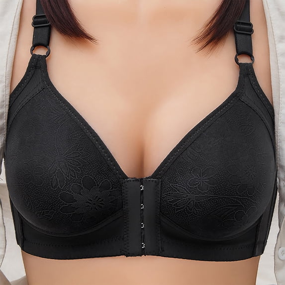 hoksml Plus Size Front Hook Bra - Thin Wireless Push Up with Side Support, Anti-Spillage Everyday Wear