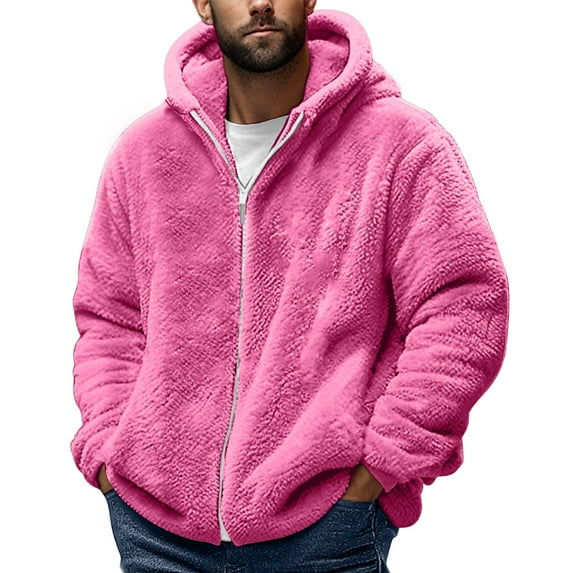 hoksml Plus Size Men's Dual-Fleece Hooded Jacket Comfortable Loose Fit Solid Color Long Sleeve Zip-Up Coat for Autumn Winter S-4XL