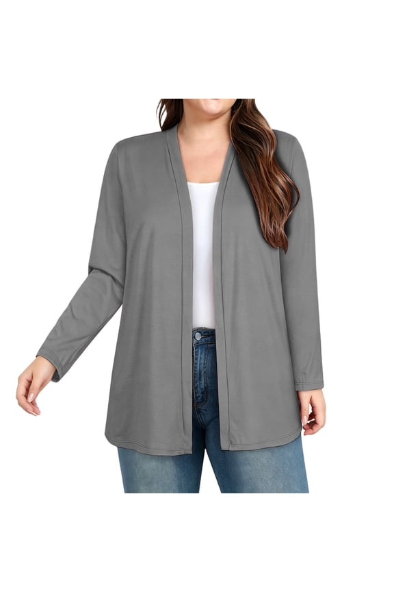Plus Size Open Front Long Cardigan for Women, V Neck Duster Jacket with Side Pockets, Straight Hem and Relaxed Fit