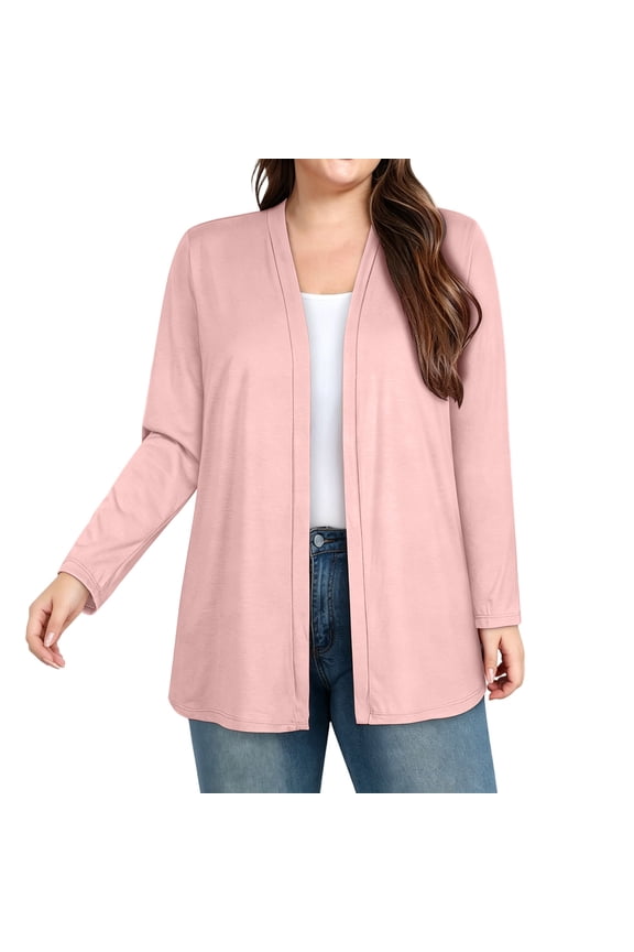 Plus Size Open Front Long Cardigan for Women, V Neck Duster Jacket with Side Pockets, Straight Hem and Relaxed Fit