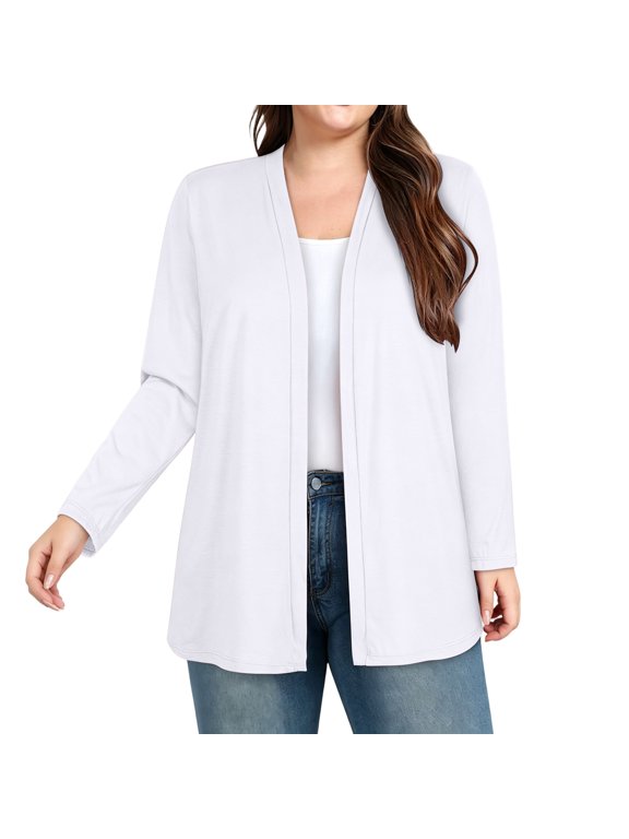 Plus Size Open Front Long Cardigan for Women, V Neck Duster Jacket with Side Pockets, Straight Hem and Relaxed Fit