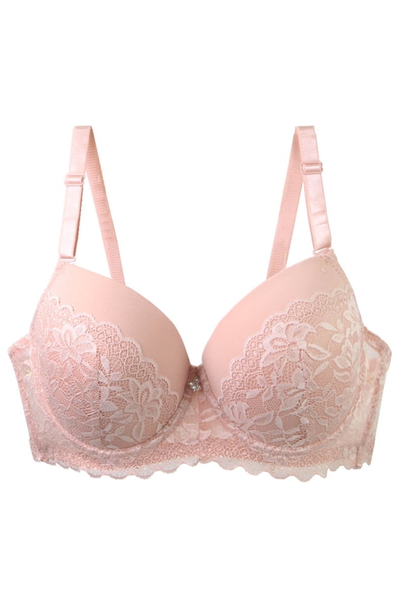 Plus Size Underwire Bra - C-E Cup Lightweight Lace Trim Full Coverage, Push-Up Lift and Support for Everyday
