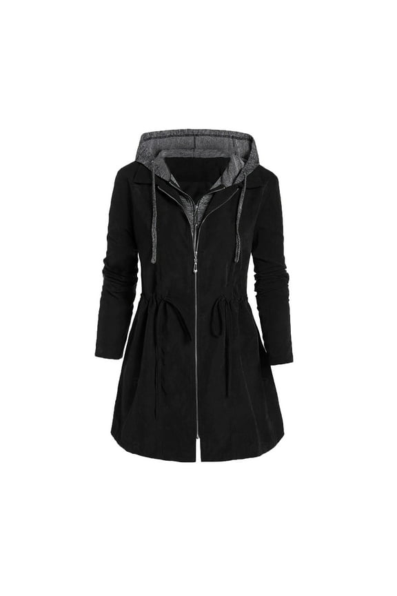Plus Size Winter Fly Hooded for Women, Patchwork Space Plus Thick Cotton Coat Long Sleeve Tops With Pockets Long Jacket Top On Clearance