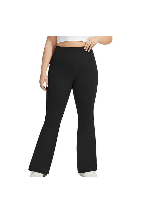 Plus Size Women's Flare Leggings, High Waist Bootcut Yoga Pants Tummy Control Workout Running Sculpting Fitness Pants