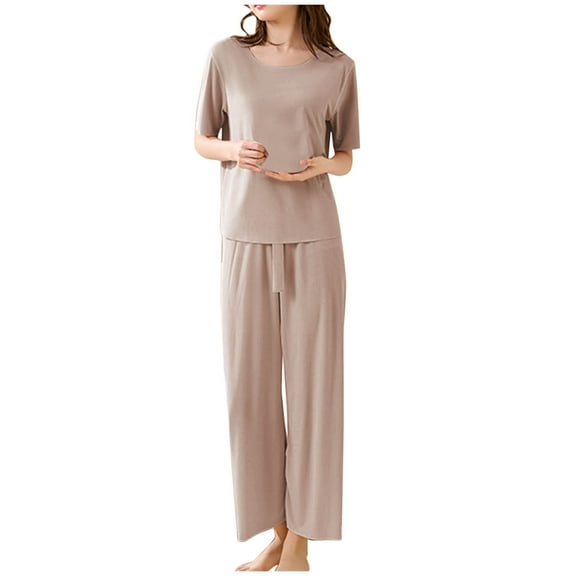 hoksml Plus Size Womens Pajama Sets Ice Silk Couple Short Sleeve Top and Long Pants Cooling Sleepwear Loungewear Set L-4XL
