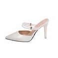 thumbnail image 1 of hoksml Pointed Toe Mule Heels for Women, Double Strap Rhinestone Stiletto Slip On High Heel Dress Sandals, 1 of 9
