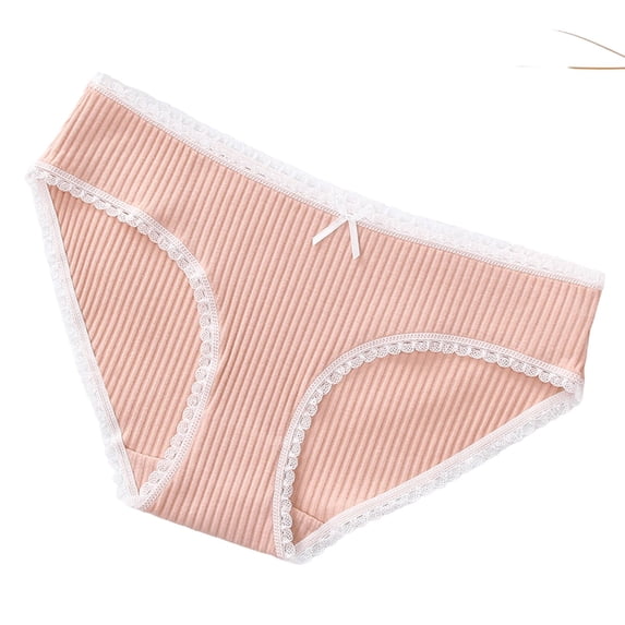 hoksml Ribbed Lace Panties for Women - Comfortable Briefs with Bow Detail, Everyday Underwear