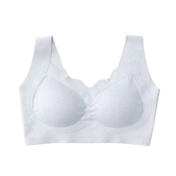 hoksml Ribbed Scalloped Edge Bra for Women Wireless Comfort Bralette with Removable Pads