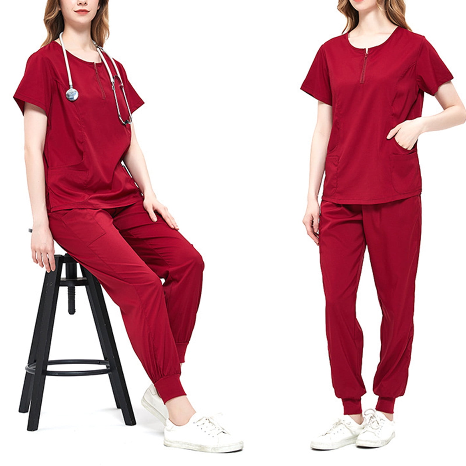 hoksml Scrub Sets for Women, Classic Uniforms Scrub Top & Yoga Jogger