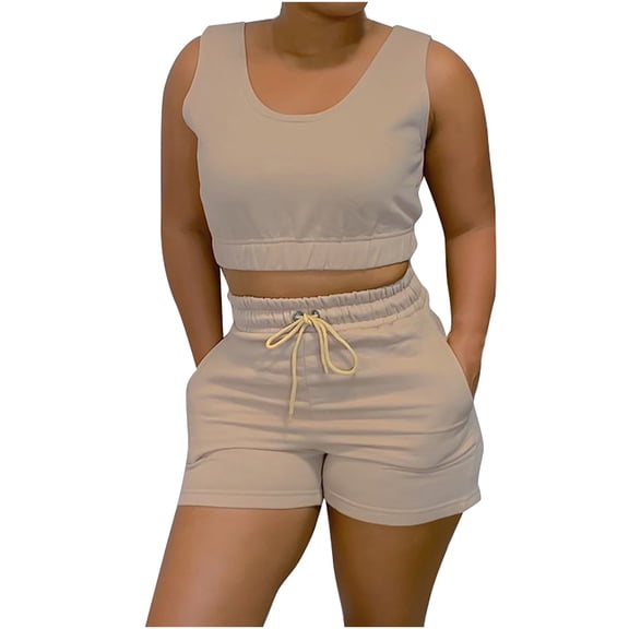 hoksml Sexy Outfits for Women,Women's Summer Solid Color Tank Top Drawstring Shorts Casual Sports Suit