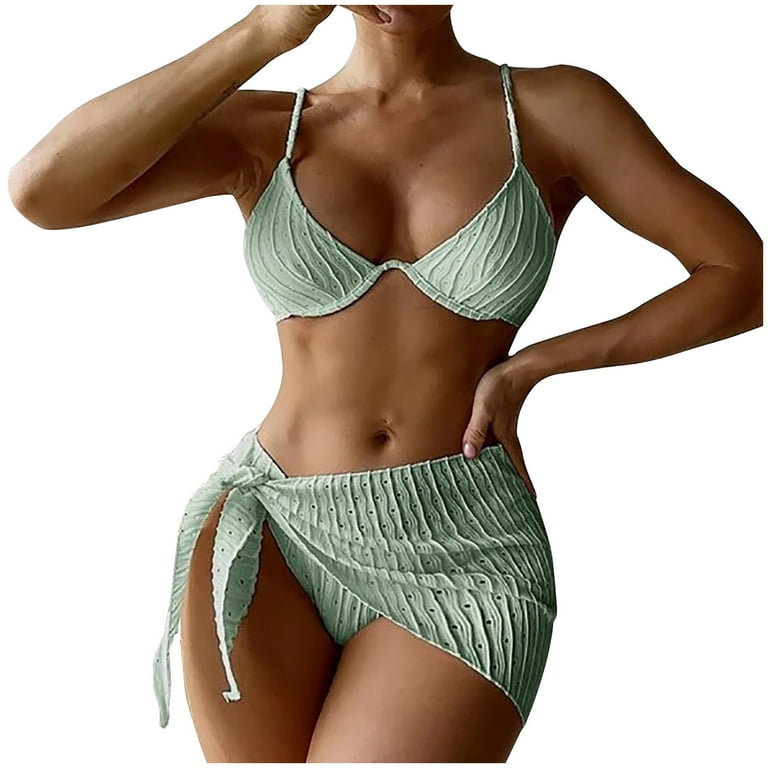 hoksml Cute Swimsuit for Women,Women's Sexy High Breast Contrast Solid  Bikini Set Solid Swimsuit Sets 