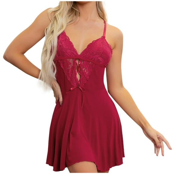 hoksml Sexy Womens Sleepwear on Clearance! Solid Chemise Lace Nightgowns Spaghetti Strap Lingerie Dress for Women