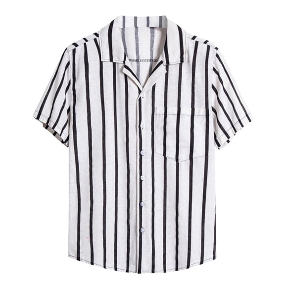 hoksml Short Sleeve Blouses,Men Casual Buttons Beach Print Turndown Stripe Short Sleeve Shirt Blouse Sexy Tops