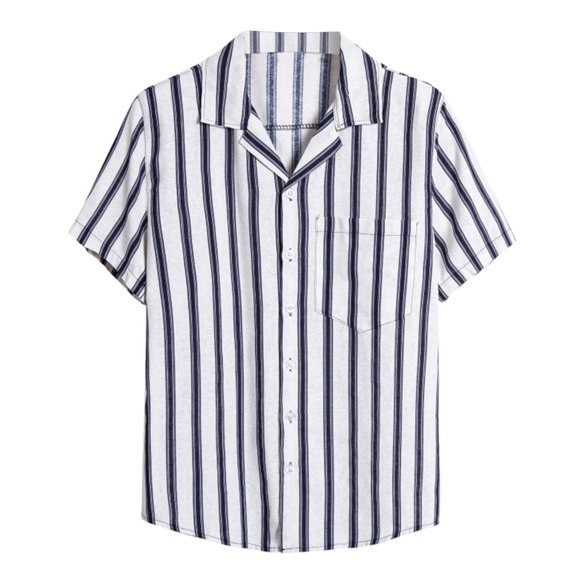 hoksml Short Sleeve Blouses,Men Casual Buttons Beach Print Turndown Stripe Short Sleeve Shirt Blouse Sexy Tops
