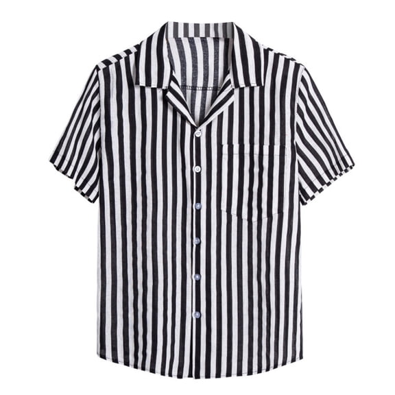 hoksml Short Sleeve Blouses,Men Casual Buttons Beach Print Turndown Stripe Short Sleeve Shirt Blouse Sexy Tops